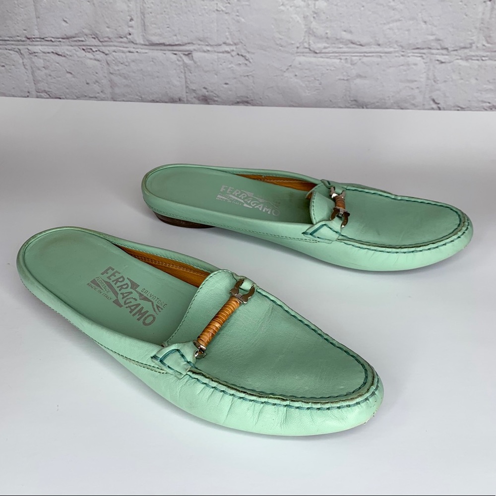 VTG Salvatore Ferragamo pistachio green mules size 8